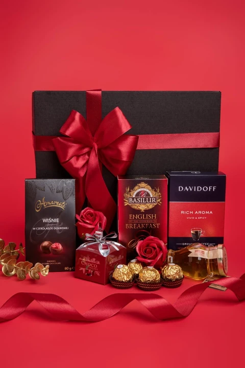 Zestaw prezentowy premium Bordowa Elegancja, zestaw w podziękowaniu, dla lekarza, zestaw bez alkoholu, elegancki zestaw prezentowy dla kobiety, kawa davidoff, prezent dla mamy, prezent urodzinowy, zestaw dla nauczycielki