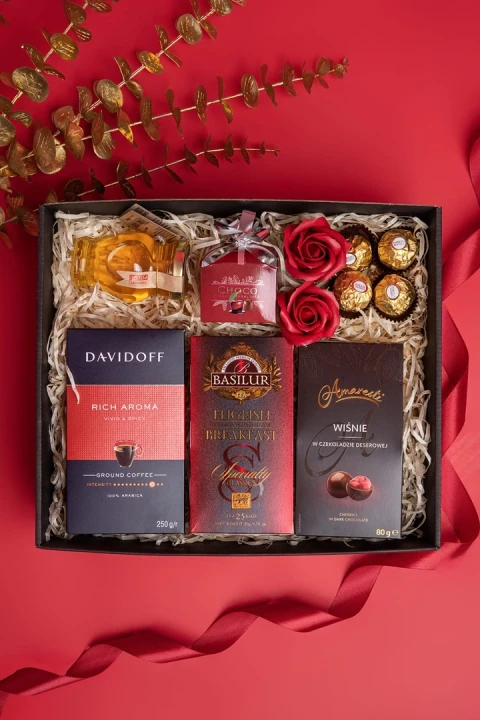 Zestaw prezentowy premium Bordowa Elegancja,zestaw w podziękowaniu, dla lekarza, zestaw bez alkoholu, elegancki zestaw prezentowy dla kobiety, kawa davidoff, prezent dla mamy, prezent urodzinowy, zestaw dla nauczycielki