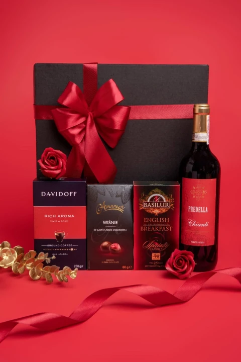 Zestaw prezentowy premium Toskański Wieczór, zestaw w podziękowaniu, dla lekarza, zestaw bez alkoholu, elegancki zestaw prezentowy dla kobiety, kawa davidoff, prezent dla mamy, prezent urodzinowy, zestaw dla nauczycielki, premium prezent