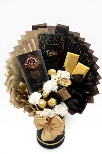 Black &amp; Gold Tea Time – Ekskluzywny Box z Herbatą Basilur i Miodem, elegancki zestaw prezentowy idealny w podziękowaniu. prezent dla rodziców, dziadków, dla szefa.