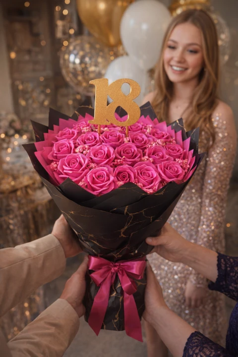 Bukiet Mydlany fuksja– elegancki prezent, który zachwyca i pozostaje na długo, bukiet z kwiatów mydlanych na osiemnaste urodziny, dla przyjaciółki, na imieniny, prezent