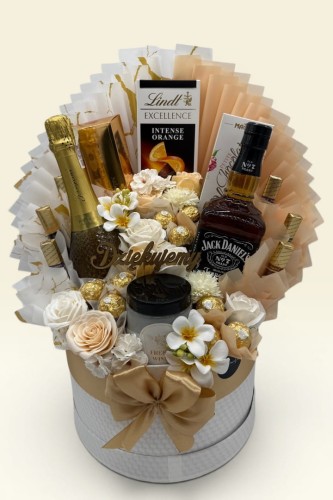 Złoty Toast – Grand Box z Whisky Jack Daniel’s, Prosecco i Zapachową Świecą