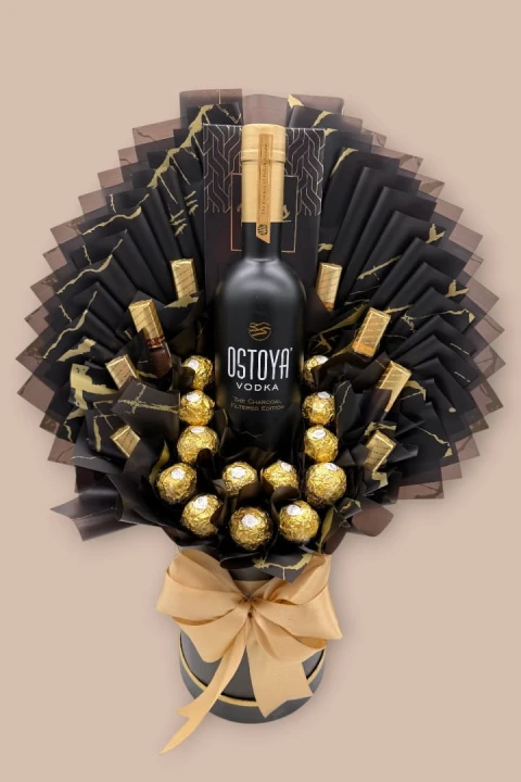 Ostoya Gold Prestige – Ekskluzywny Box z Wódką Ostoya i Złotymi Pralinami