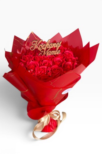 Czerwona Miłość – Bukiet Flower Box „Kochanej Mamie” z Różami mydlanymi