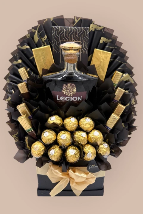 złoty Legion, box prezentowy dla mężczyzny, zestaw dla szefa, prezent urodzinowy, elegancki kosz upominkowy, ekskluzywny prezent