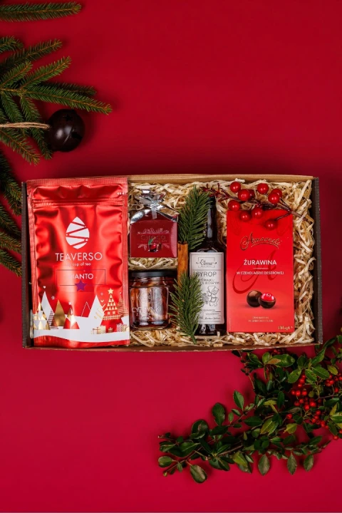 świąteczny zestaw prezentowy  w kartoniku, czerwona elegancja