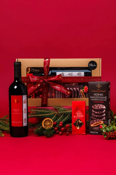 świąteczny zestaw prezentowy w kartoniku z winem włoskim, włoska elegancja